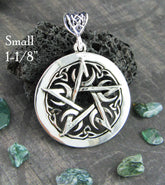 1-1/8" Small Crescent Moons Pentacle Necklace Pendant Wiccan Pagan Pentagram Witch Woman Man Witchcraft Gothic Wicca Alchemy Amulet front view